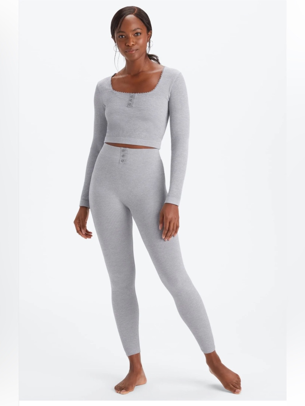 BNWOT Fabletics set  Cable knit 7/8 classic grey heather/gravity grey
